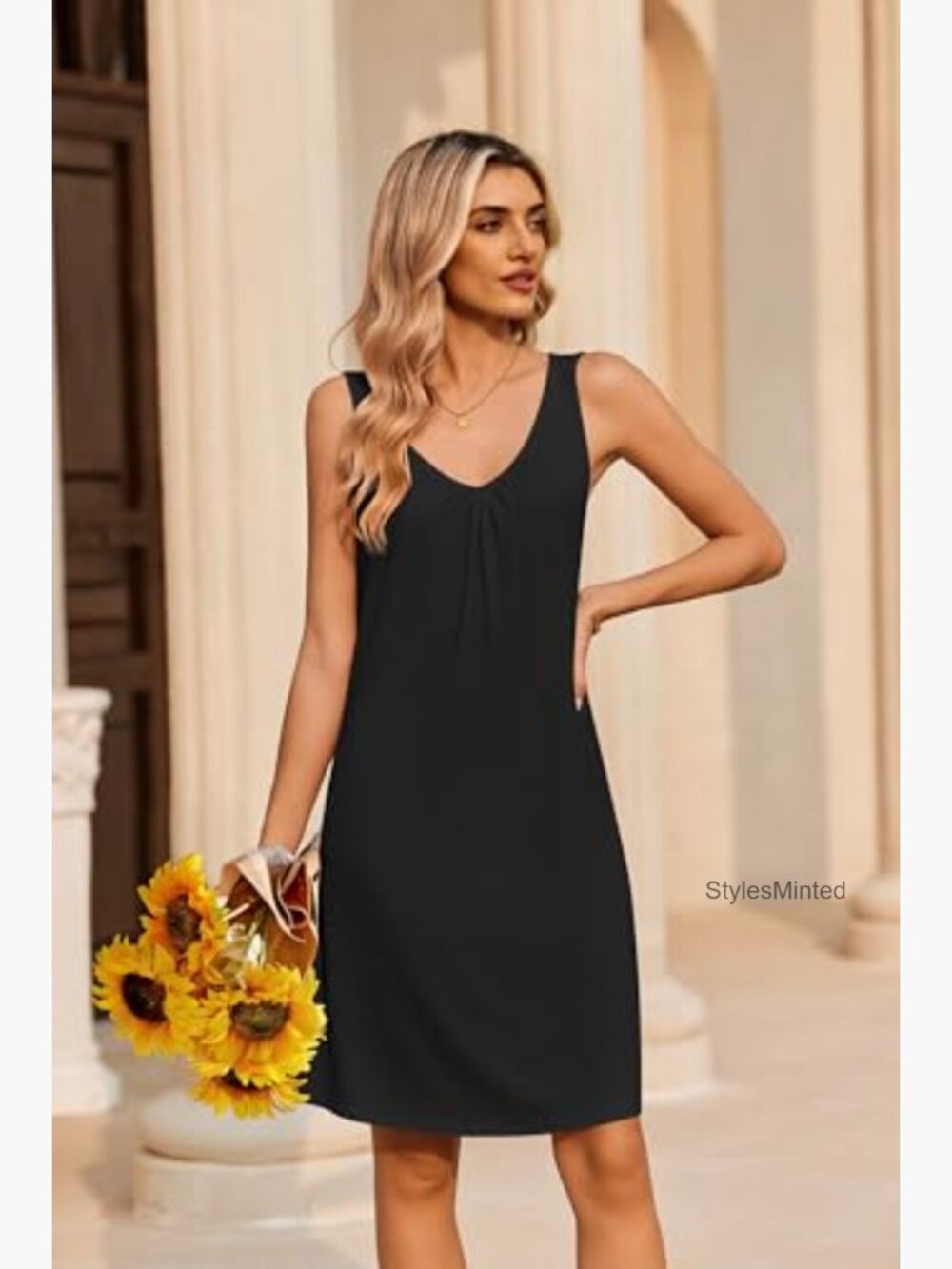 Women's Sleeveless Nightgown Bamboo Viscose Sleep Dress V-Neck Tank - Picture 6 of 7